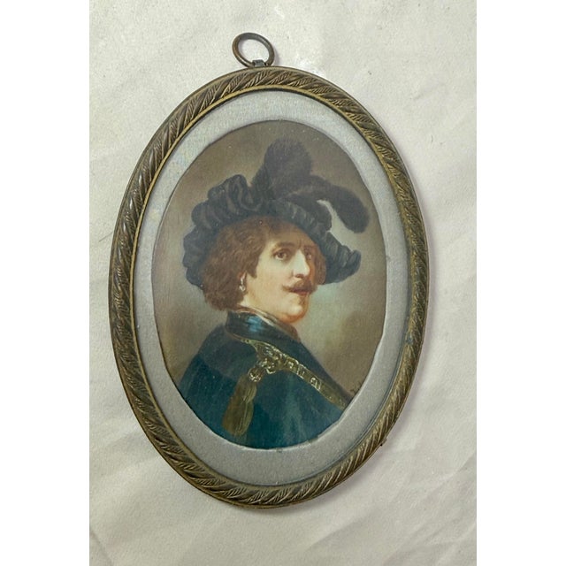 Antique 1800's Original Hand Painted Miniature Rembrandt Portrait Bronze Framed For Sale In New York - Image 6 of 9