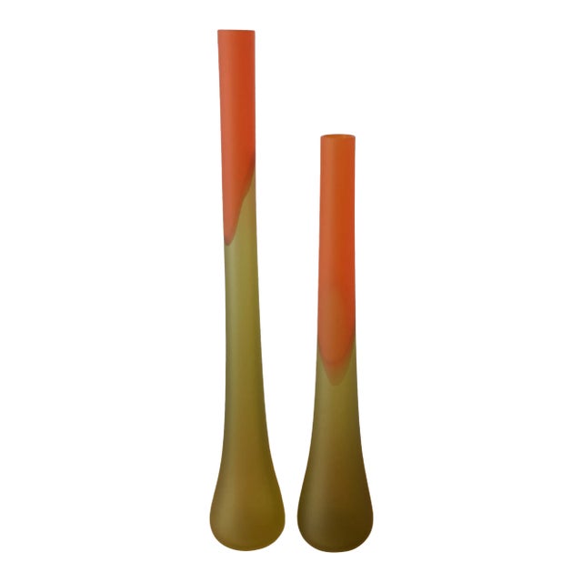 Multi-Color Design Tall Tube Vases - A Pair For Sale