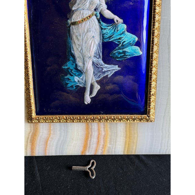 1860s Coblentz Louis XVI Blue Alabaster Enamel Table Clock 1pc For Sale - Image 14 of 17