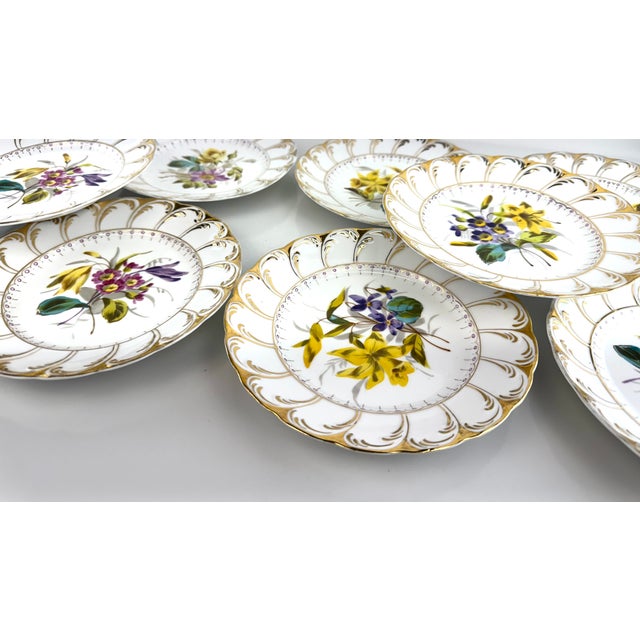 Antique German Porcelain Floral Plates in the Manner of Carl Tielsch - Set of 12 For Sale - Image 4 of 10