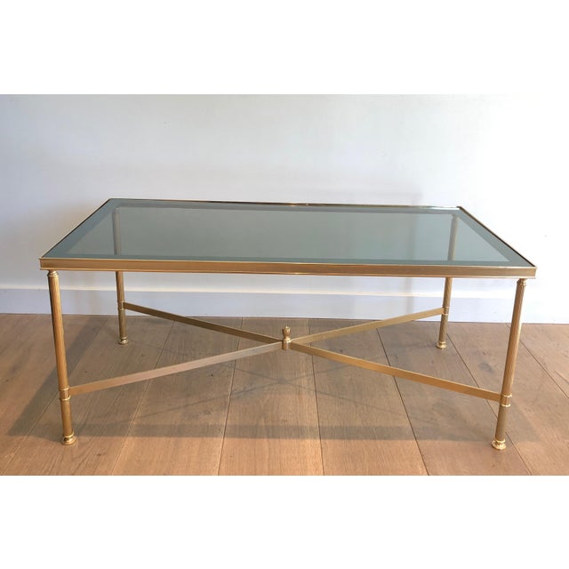 1940s Neoclassical style gold metal coffee table with blueish glass top For Sale - Image 12 of 12