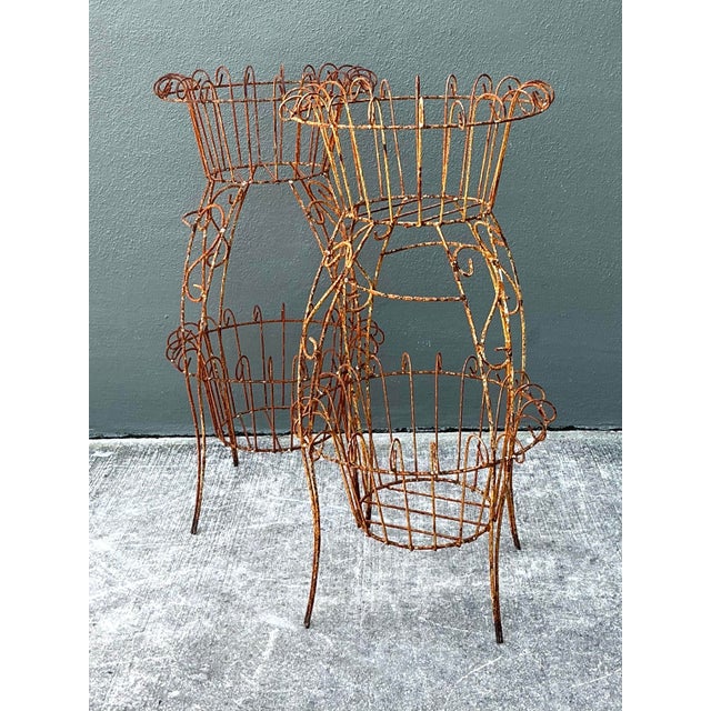 Metal Vintage Distressed Wire Plant Stands - A Pair For Sale - Image 7 of 12