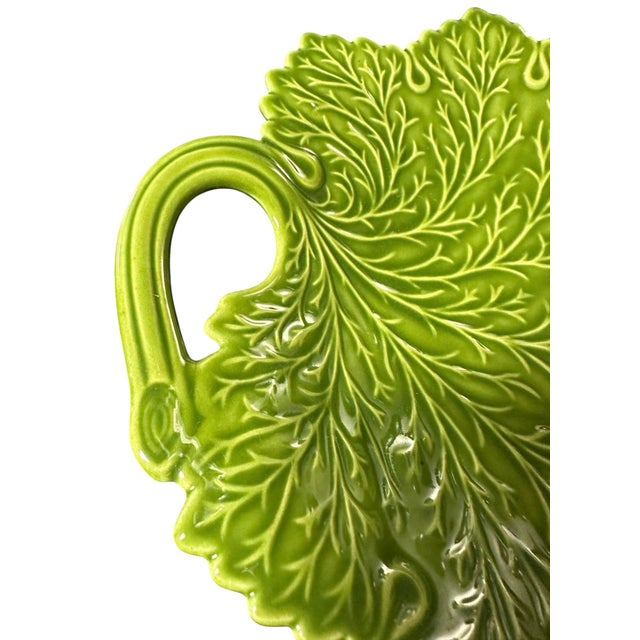 Ceramic Vintage Ceramic Majolica-Style Leaf Shaped Dish For Sale - Image 7 of 9