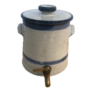 Vintage Blue Stoneware Drink Dispenser For Sale