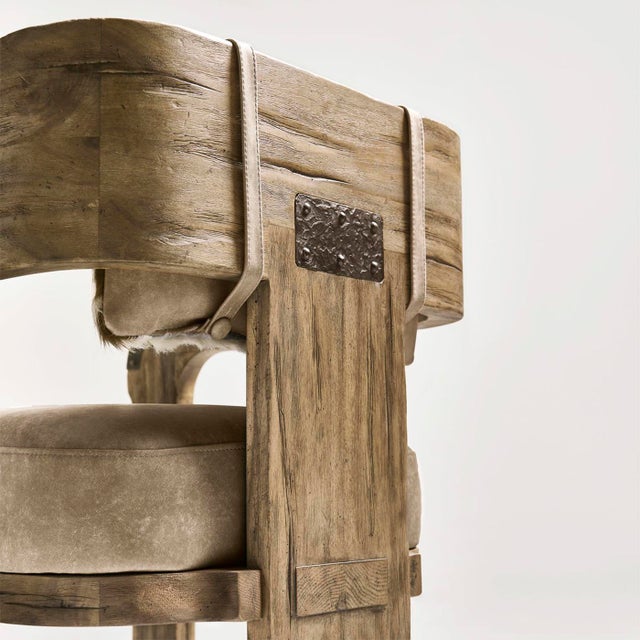 Wood Modern Western Leather & Hide Accent Armchair For Sale - Image 7 of 10