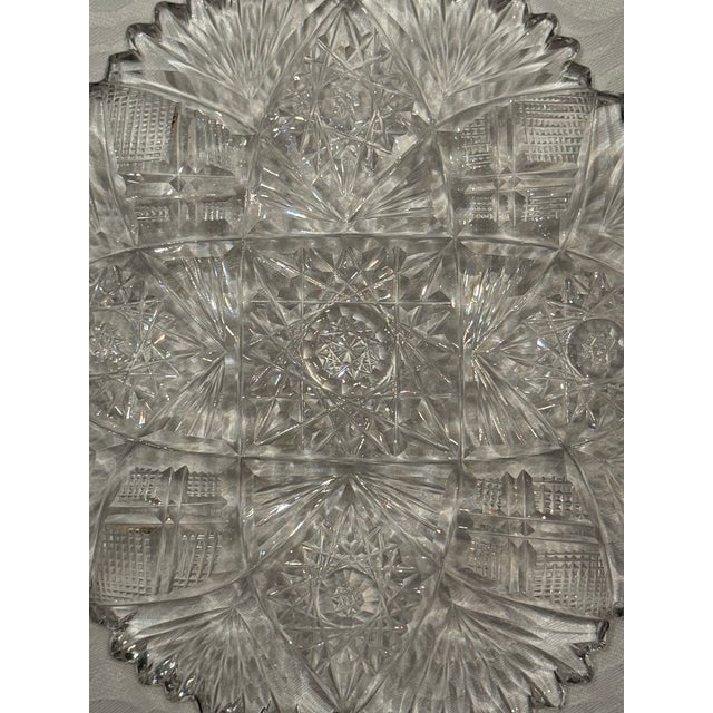Glass Set of Three American Brilliant Period Cut Crystal Plates For Sale - Image 7 of 17