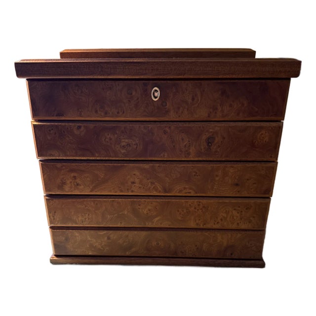 Late 20th Century Agresti Firenze Briar Burl Jewelry Chest With Key - 4 Drawer Italian Luxury Box For Sale
