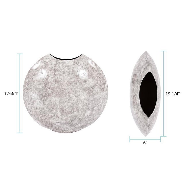 Round Gray Marbled Iron Disc Vase- Large For Sale - Image 10 of 10