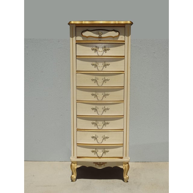 Dresser Vintage French Provincial Tallboy Dresser Lingerie Chest Brass #2 For Sale - Image 4 of 15