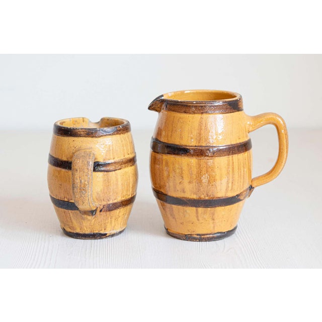 French 19th Century French Rustic Pottery Pitchers with Yellow and Brown Glaze For Sale - Image 3 of 6