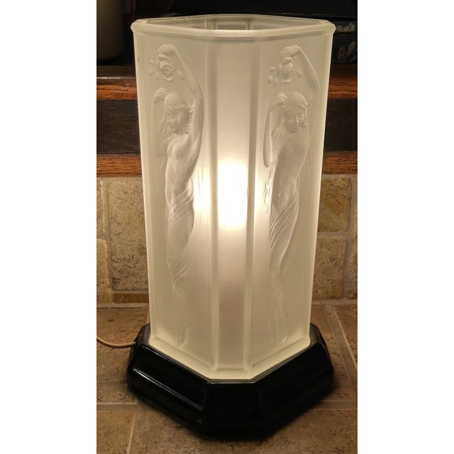 Transparent Antique Art Deco Tiffin Frost Glass Torchiere Lamp 1920 Nude Nouveau For Sale - Image 8 of 15