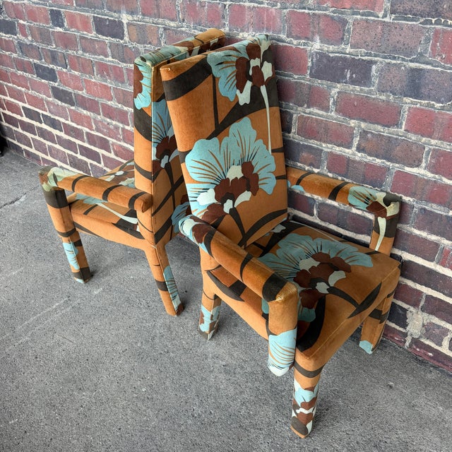 Mid 20th Century Set of 6 Upholstered Boho Chic Dining Chairs in Jack Lenor Larsen Fabric For Sale - Image 5 of 12