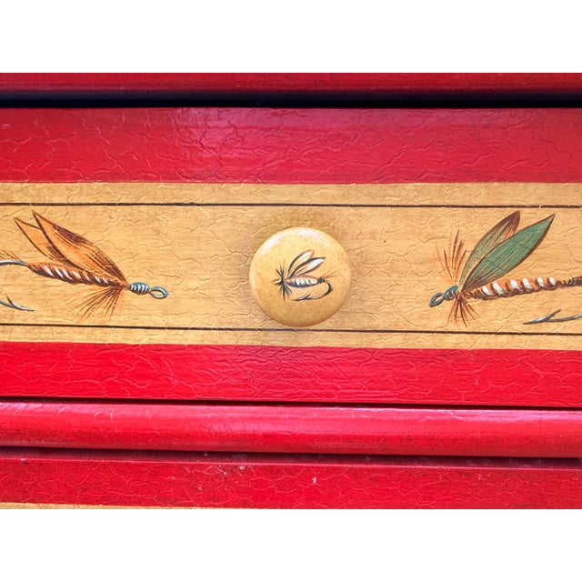 Vintage "Hardy & Co Trout Flies” Fishing Tackle Themed 5-Drawer Accent Chest For Sale - Image 14 of 18