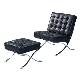 Francisco Modern Curule Style Chair and Ottoman Set - Brown Leather For Sale