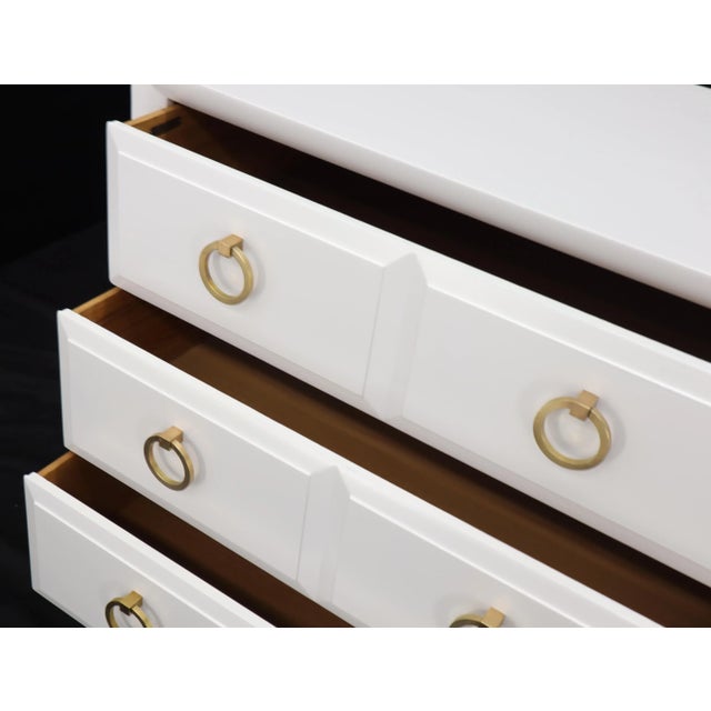 Mid 20th Century Pair of White Lacquer Gibbings for Widdicomb Bachelor Chests with Brass Pull For Sale - Image 9 of 13