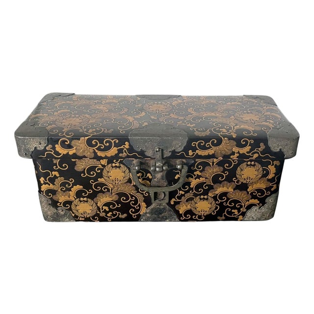 Japanese Antique Lacquer Maki-E Miniature Hasami-Bako with Copper Mounts For Sale