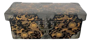 Japanese Antique Lacquer Maki-E Miniature Hasami-Bako with Copper Mounts