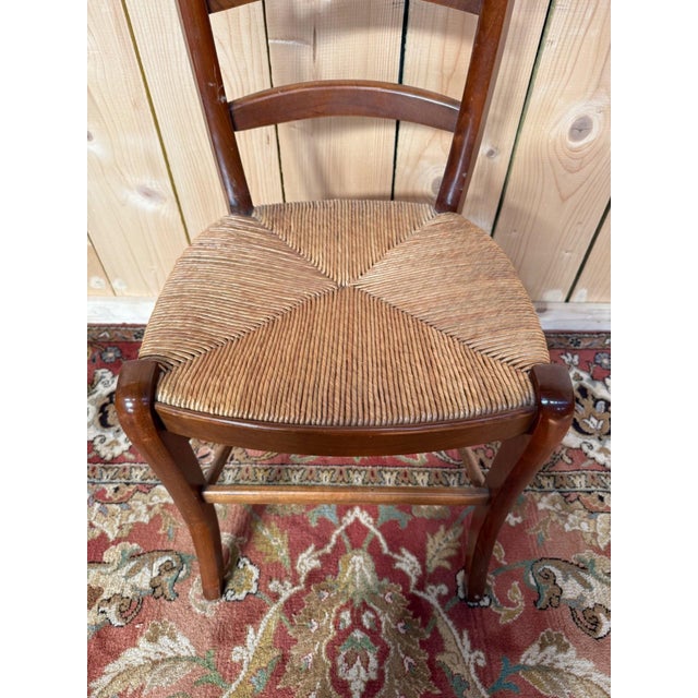 1970s Louis XV Style Rustic Chairs in Fruitwood with Rush Seats, 19th Century, Set of 8 For Sale - Image 5 of 10