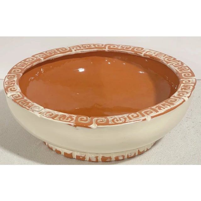 Large Vintage Glazed Ceramic Bowl in Cream and Salmon For Sale - Image 4 of 12