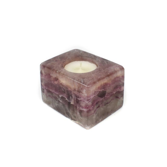 Gemstone Late 20th Century Solid Purple Amethyst Quartz Geode Stone Tealight Candle Holder For Sale - Image 7 of 9