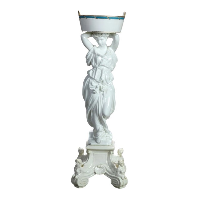Antique French Neoclassical Blanc De Chine Figural Porcelain Compote C1890 For Sale