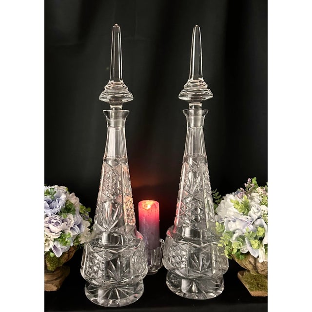 Vintage Bohemian Crystal Persian Decanters Large Middle Eastern Decanter- A Pair For Sale In Phoenix - Image 6 of 11