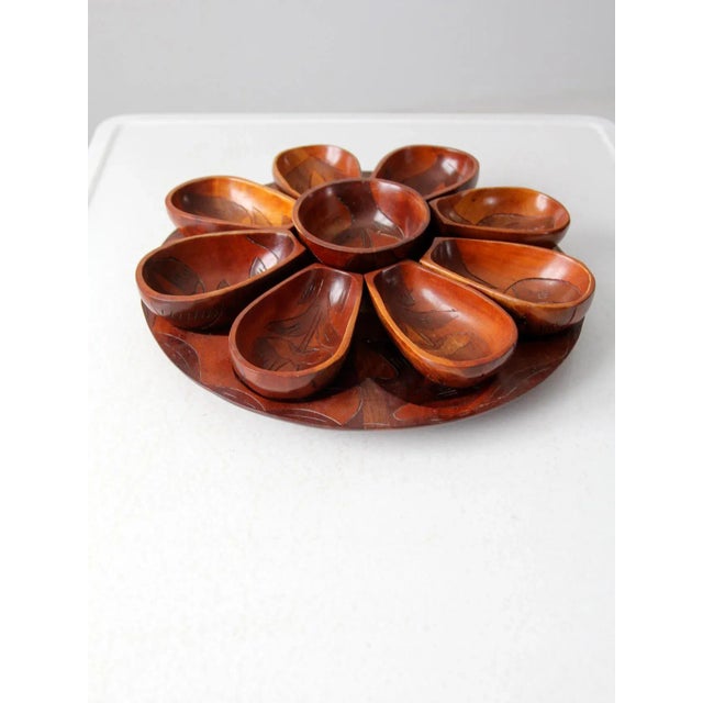 Mid 20th Century Mid-Century Tropical Carved Wood Serving Tray Set - Set of 10 For Sale - Image 5 of 10