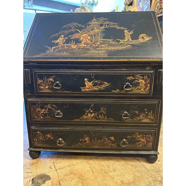 Onyx Antique English Chinoiserie Child’s Slant Front Desk. For Sale - Image 8 of 12