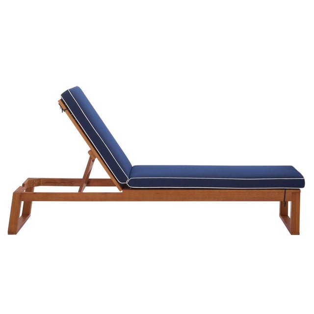 Sophie Chaise Lounge, Natural/Navy Cushion White Piping For Sale - Image 10 of 11
