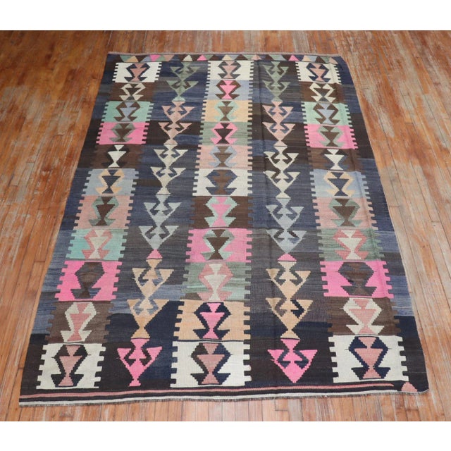 Hot Pink Tribal Turkish Kilim , 6'2'' X 10'2'' For Sale - Image 8 of 10