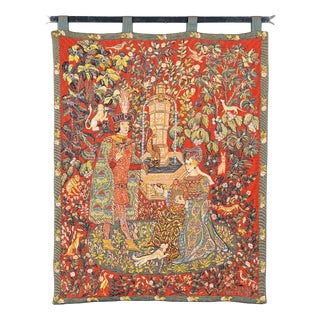 20th Century Medieval Wall Tapestry Courtly Scene For Sale
