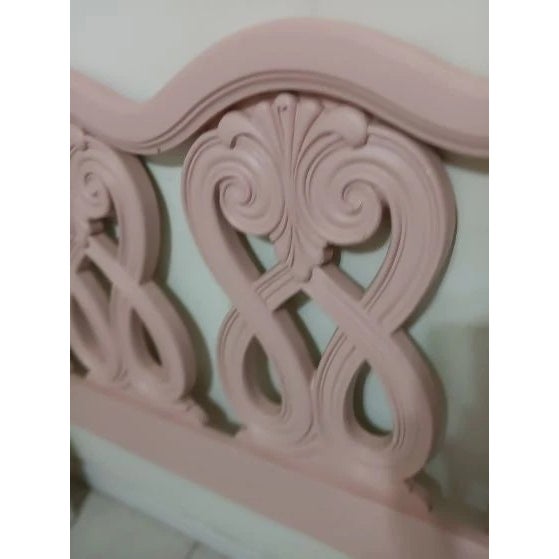 French Vintage French Queen Wood Headboard Pink For Sale - Image 3 of 5