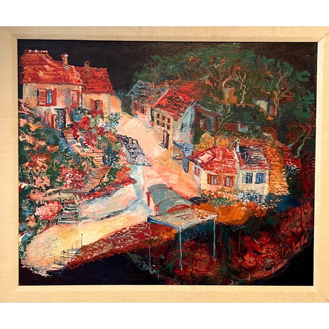 Franz Anton Coufal, Austrian Magic Realist Oil Painting Vibrant Village Landscape Scene Franz Coufal For Sale In Miami - Image 6 of 12