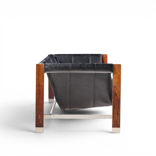 Brown Jack Cartwright for Founders Mid Century Rosewood Leather Sling Sofa For Sale - Image 8 of 10
