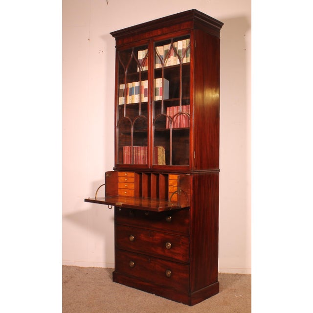 Mahogany Bookcase with Secretary, 18th Century For Sale - Image 6 of 14