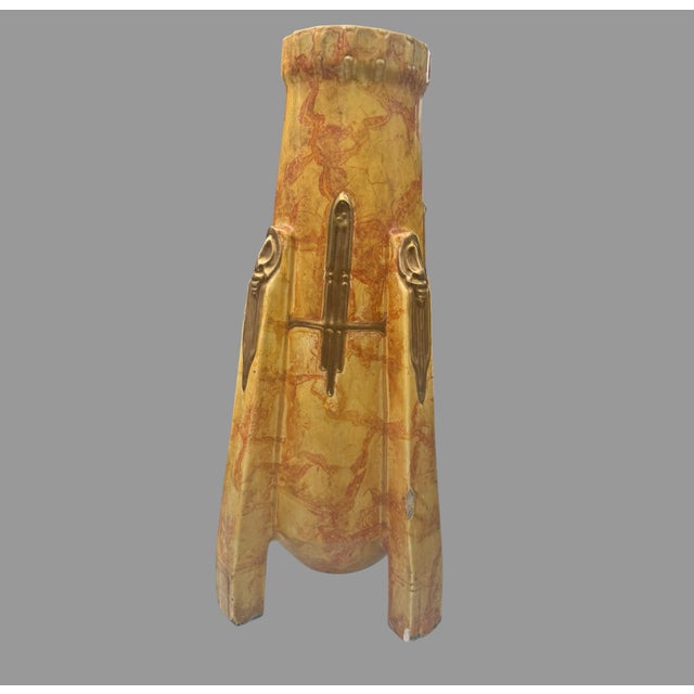 Antique Art Nouveau Austrian Teplitz Style Pottery Floor Vase 4 Footed 22” For Sale - Image 9 of 12