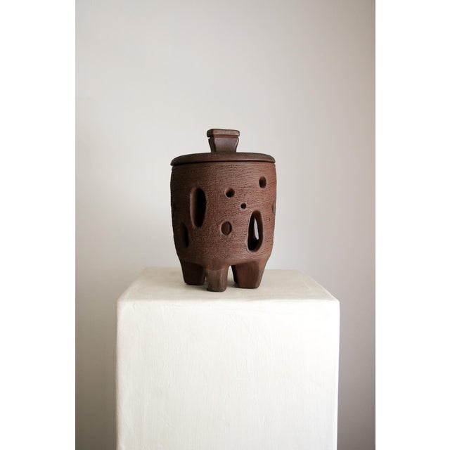 Beautiful one-of-a-kind vintage vessel signed 1965 Terracotta vessel with lid. Cylinder inside. Very heavy solid piece of...