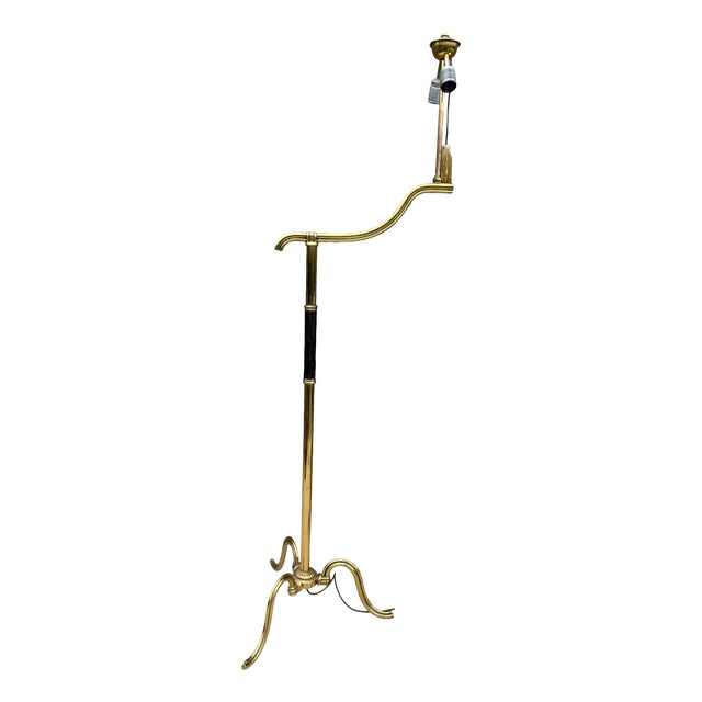 Art Deco Brass & Leather Floor Lamp attributed to Hugo Gorge for Kalmar, Austria, 1930s by Hugo Gorge For Sale