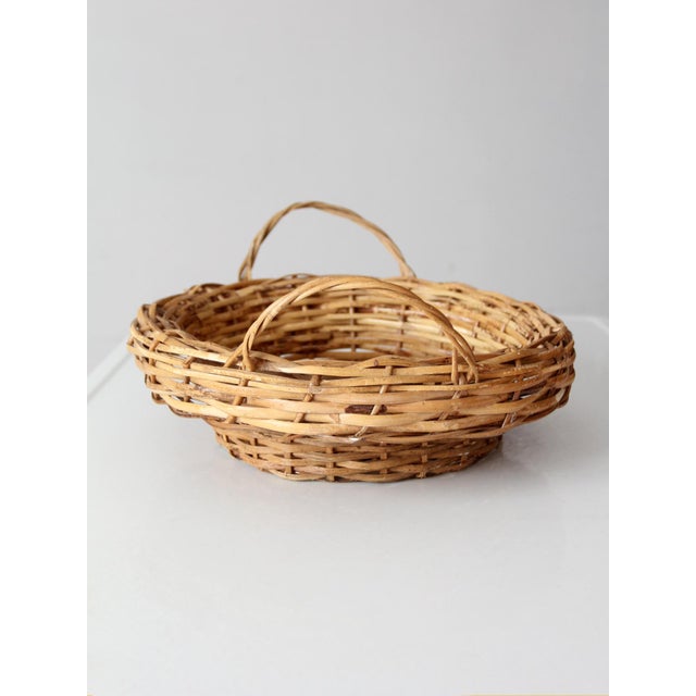 Farmhouse Vintage Round Wicker Basket With Handles For Sale - Image 3 of 18