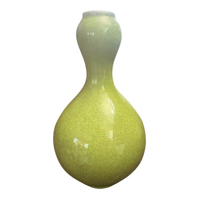 Antique Chinese Chartreuse Celadon Crackle Onion Vase For Sale