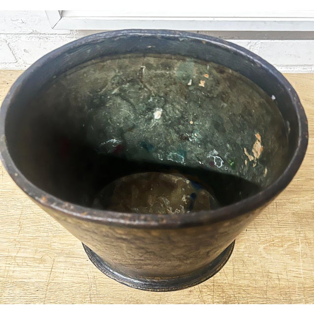 English Vintage Brown Leather Oval Waste Bin W/Royal Coat of Arms For Sale - Image 3 of 9
