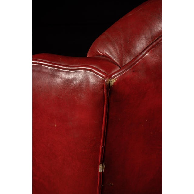 Burgundy Antique Tufted Leather Armchair and Ottoman Set For Sale - Image 8 of 9