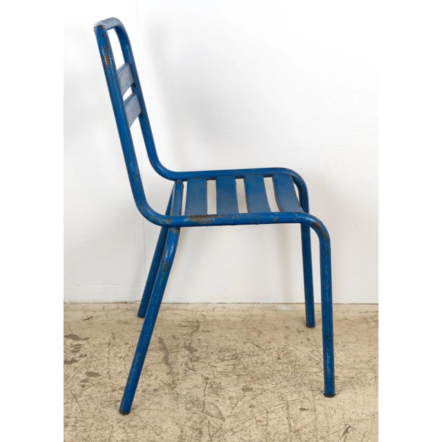 Mid 20th Century Vintage Industrial European Blue Steel Chair For Sale - Image 4 of 6