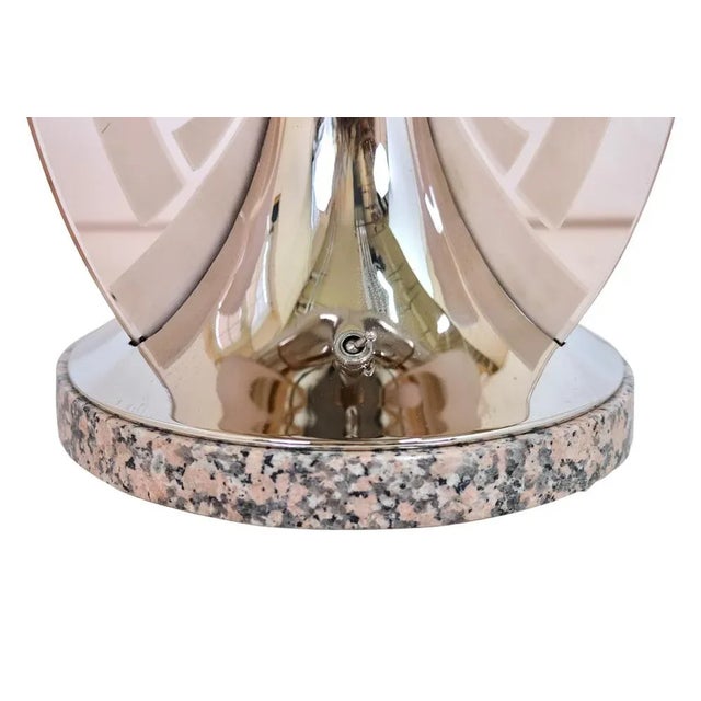 Metal Art Deco FrenchRound Chromed Table Lamp with Rosaline Colored Glass Arches, 1930s For Sale - Image 7 of 8