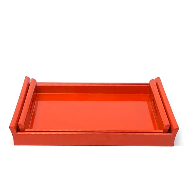 Vintage High Gloss Lacquer Red Nesting Trays - Set of 2 For Sale - Image 16 of 17