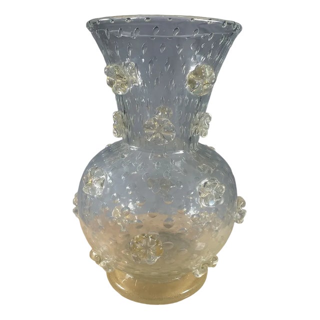Murano Glass Crystal and Gold Vase from Barovier & Toso For Sale