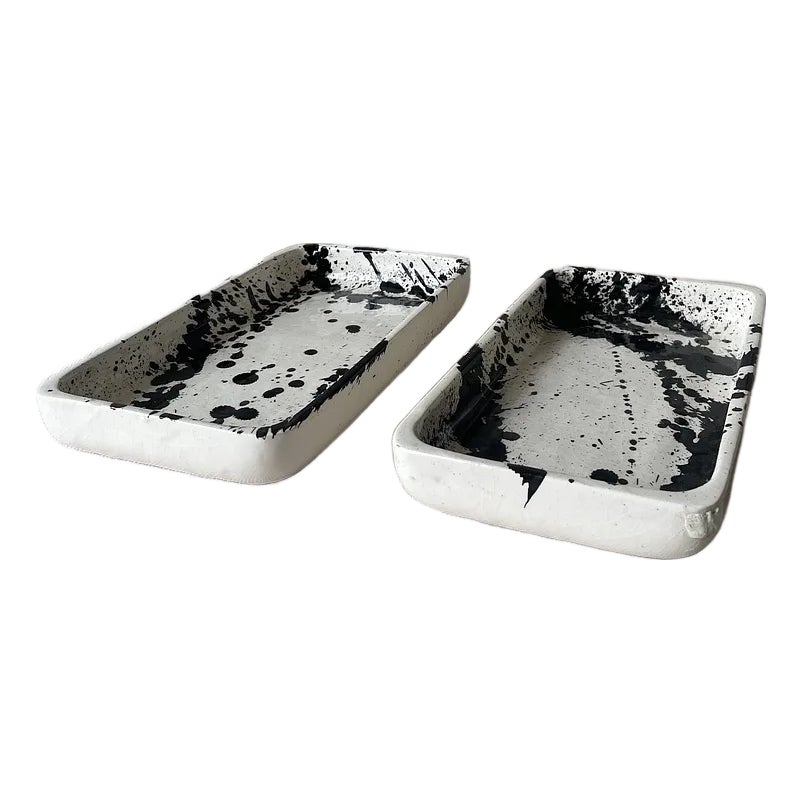 Handcrafted Ceramic Trays With Black Abstract Splatter Design - a Pair ...