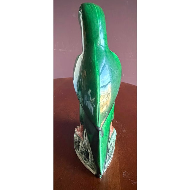 Chinese Import Vintage Antique Ceramic Parrots With Beautiful Green Glaze. 8” Tall. Late 19th Early 20th Century, Approx. Quing Dynasty? For Sale - Image 11 of 11