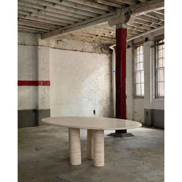 Oval Filled Travertine Mario Dining Table with Column Legs by My Habitat Design For Sale - Image 4 of 7
