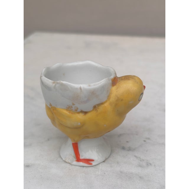 German Porcelain Majolica Chick Egg Cup, circa 1920.